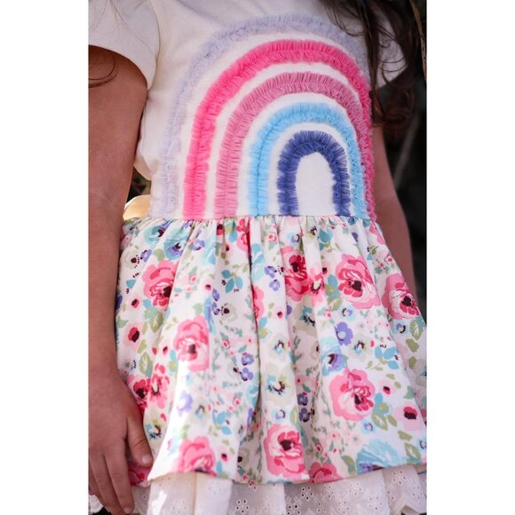 Sz 8 and 10 Girl August Boho Floral Rainbow dress and shorts NWT - Picture 4 of 13